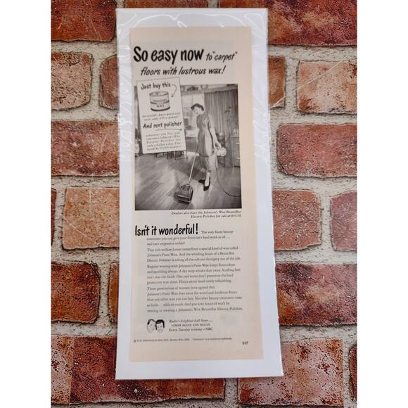 1950 Johnsons Paste Floor Wax Housewife Running Rented Polisher Vtg Print Ad - Picture 2 of 6